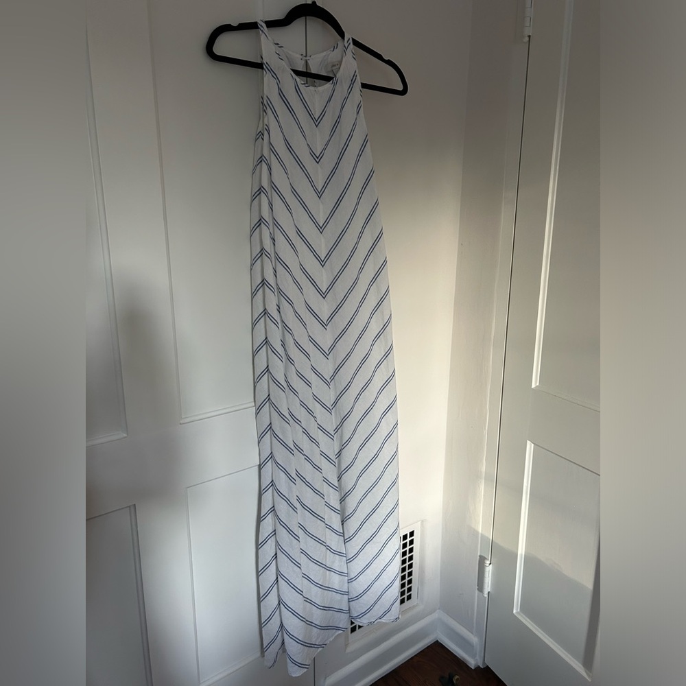 J. Crew white and blue striped linen maxi dress. Size 4